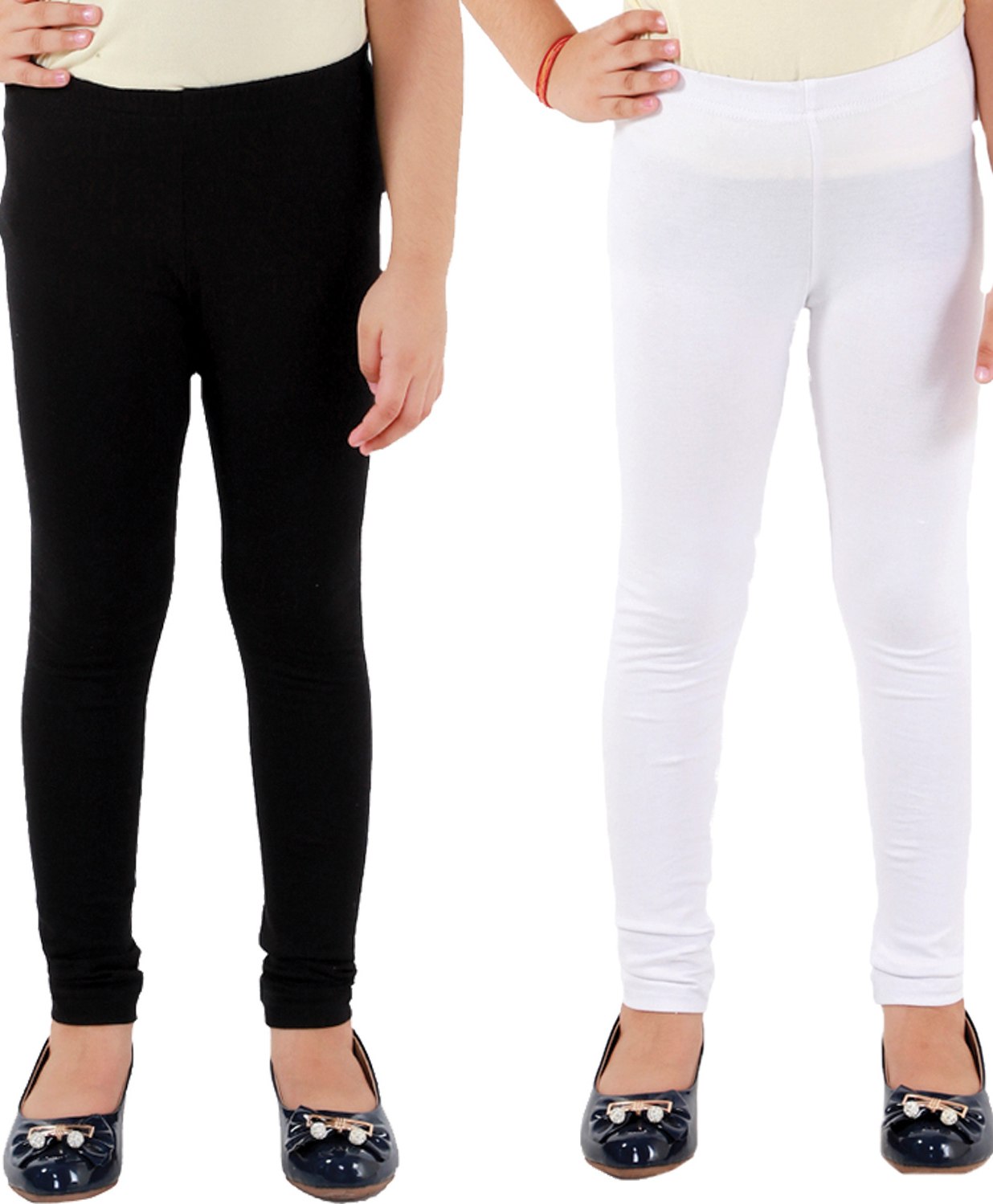 Kids Cave Pack Of 2 Cotton Jersey Solid Leggings - White & Black-picture-12