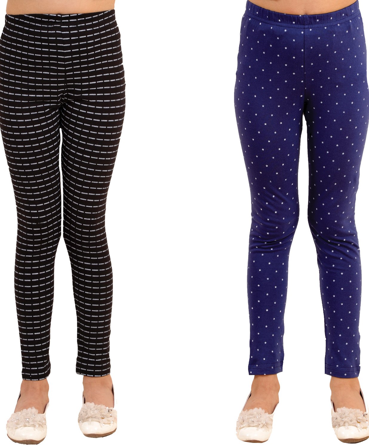 Kids Cave Set Of 2  Cotton Jersey Abstract Design & Strat Printed  Leggings - Black & Blue-picture-37