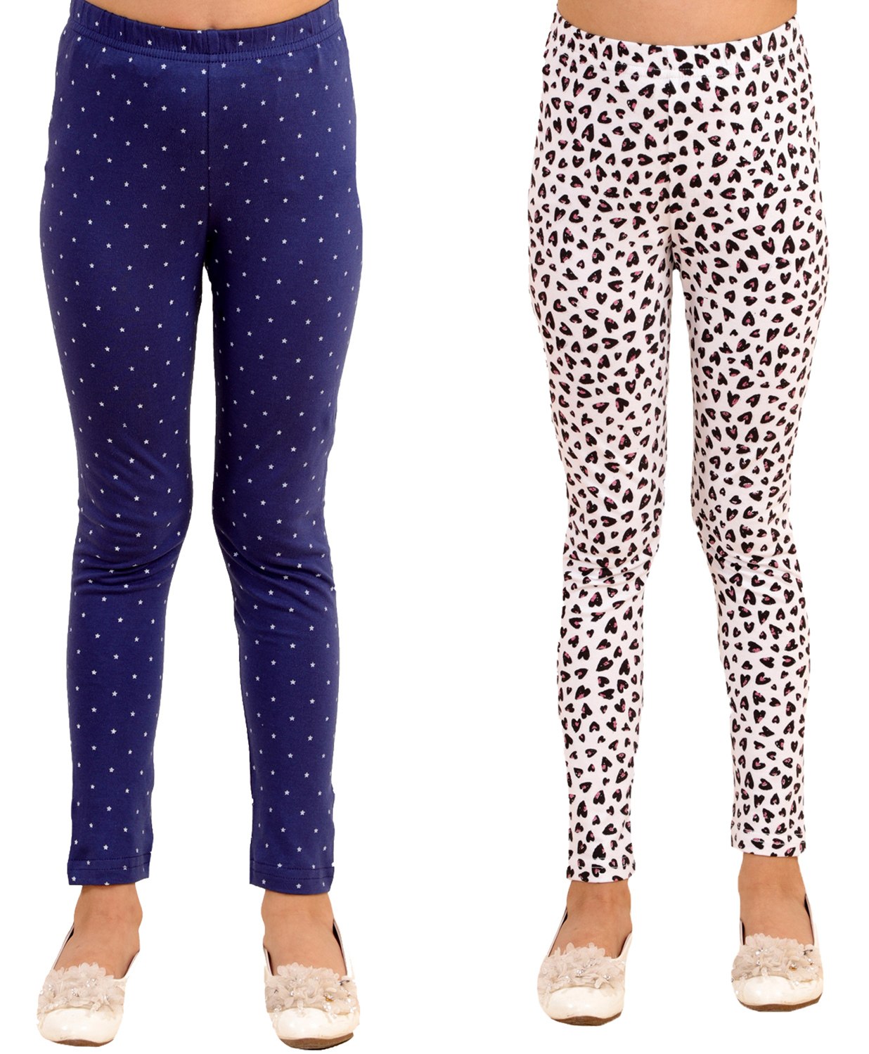 Kids Cave Pack Of 2 Cotton Jersey Heart & Start Printed Leggings - Blue & White-picture-14