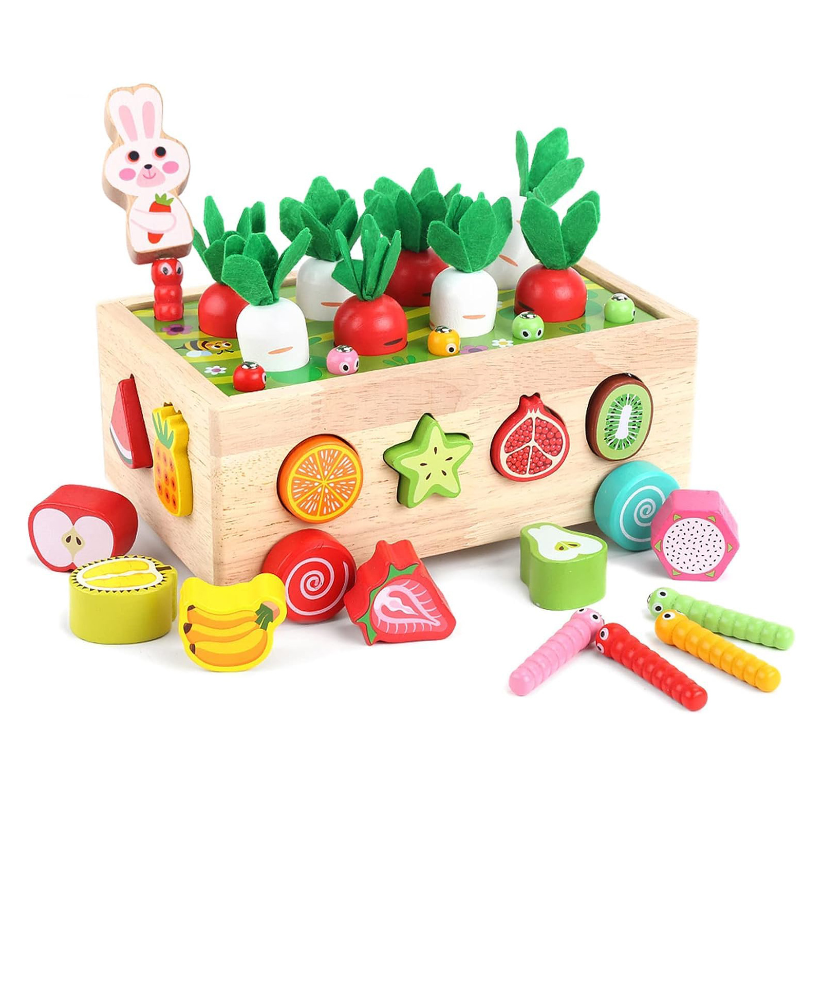 KolorFish Montessori Toys for Toddlers, Wooden Carrot Pulling Baby Toy Sensory Learning Educational Shape Sorter Games for Fine Motor Skill, Birthday Gifts-picture-27