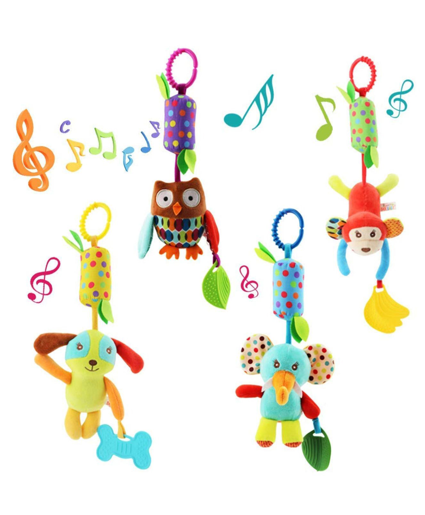 KolorFish Soft Hanging Rattle Toy Baby Bed Crib Car Seat Stroller Soft Toys Baby Rattles Hanging Wind Chime with Teether for Boys Girls (Pack of 4)-image-49