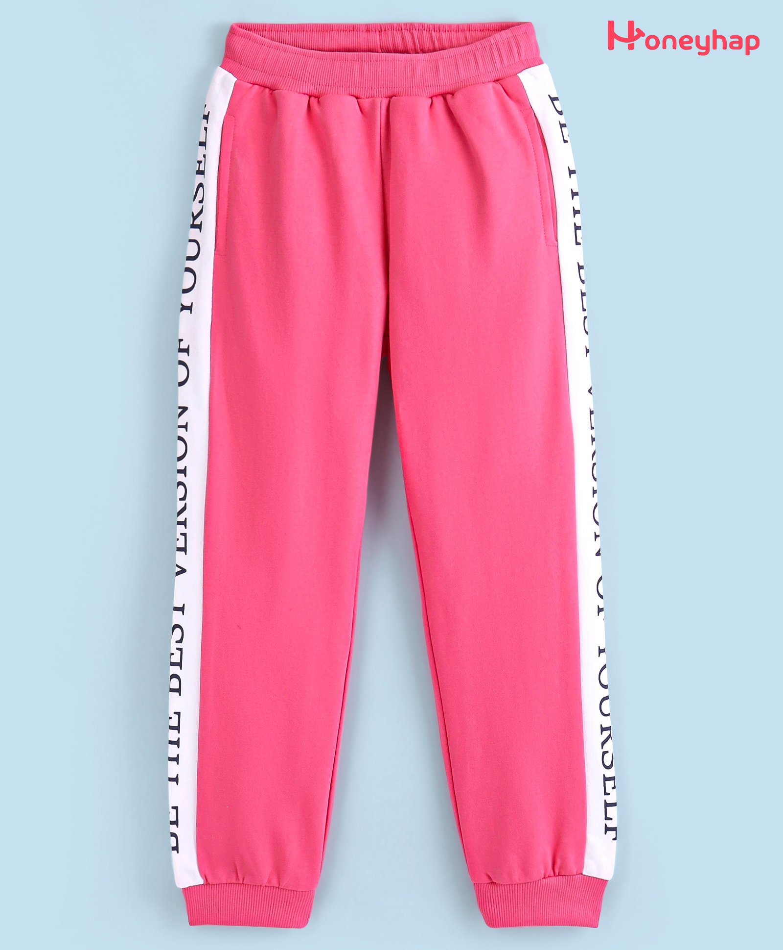 Honeyhap Premium 100% Cotton Knit Track Pant With Bio Finish Text Print - Pink-picture-12