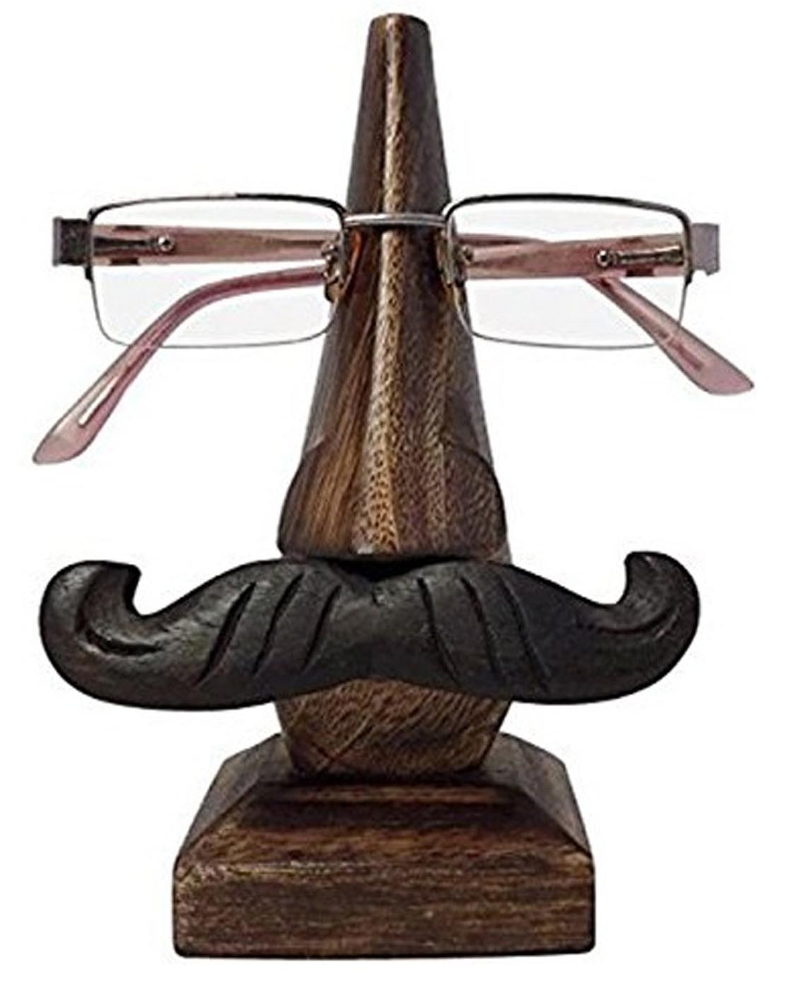 Desi Karigar Handmade Wooden Nose Shaped Mustache Spectacle Holder - Brown-picture-12
