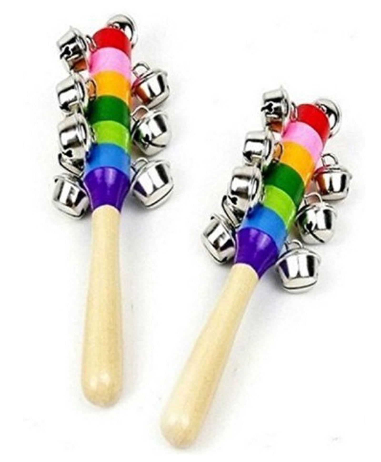 Desi Karigar Colorful Wooden Rainbow Handle Jingle Bell Rattle Toys Pack Of 2 Rattle-image-45