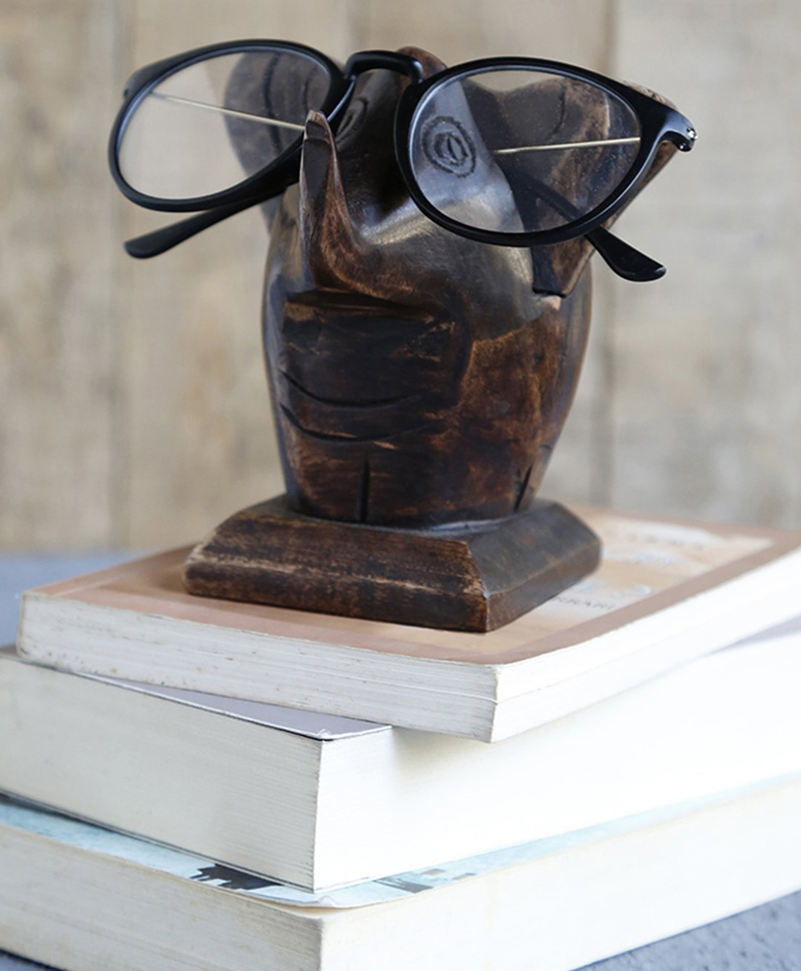 Desi Karigar Wooden Elephant Shape Eyeglass Spectacle Holder Hand Carved Display Stand Home Decorative-image-49