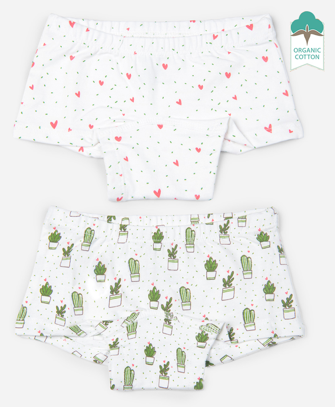 Keebee Organics Pack Of 2 Cactus & Heart Printed Organic Cotton Boy Shorts Panties - Pink-image-1