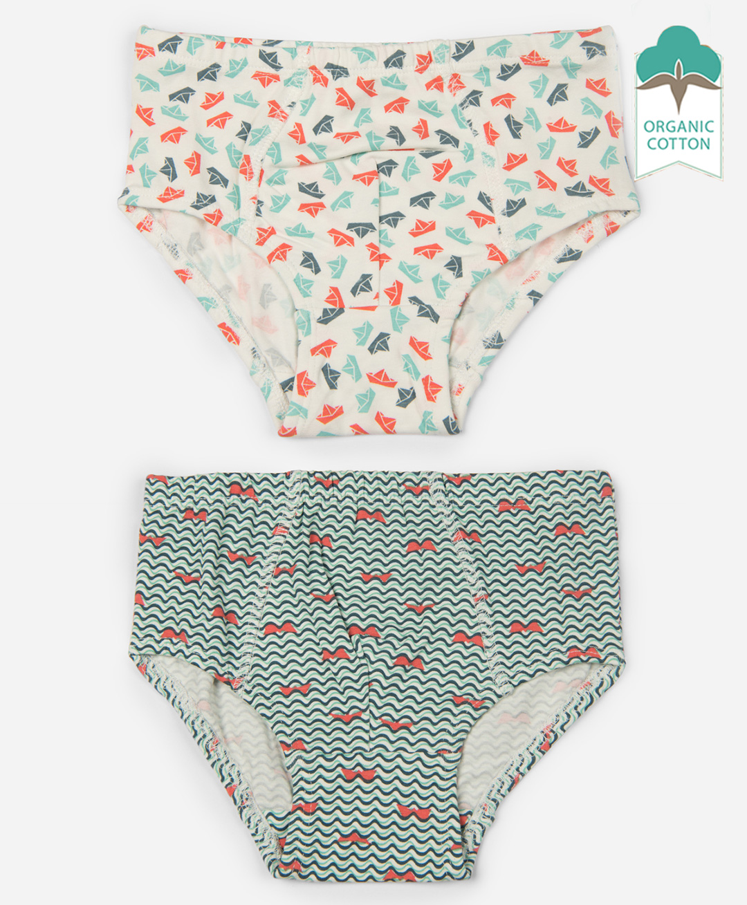 Keebee Organics Pack Of 2 Paper Boats & Waves Organic Cotton Briefs - Multi Color-picture-28