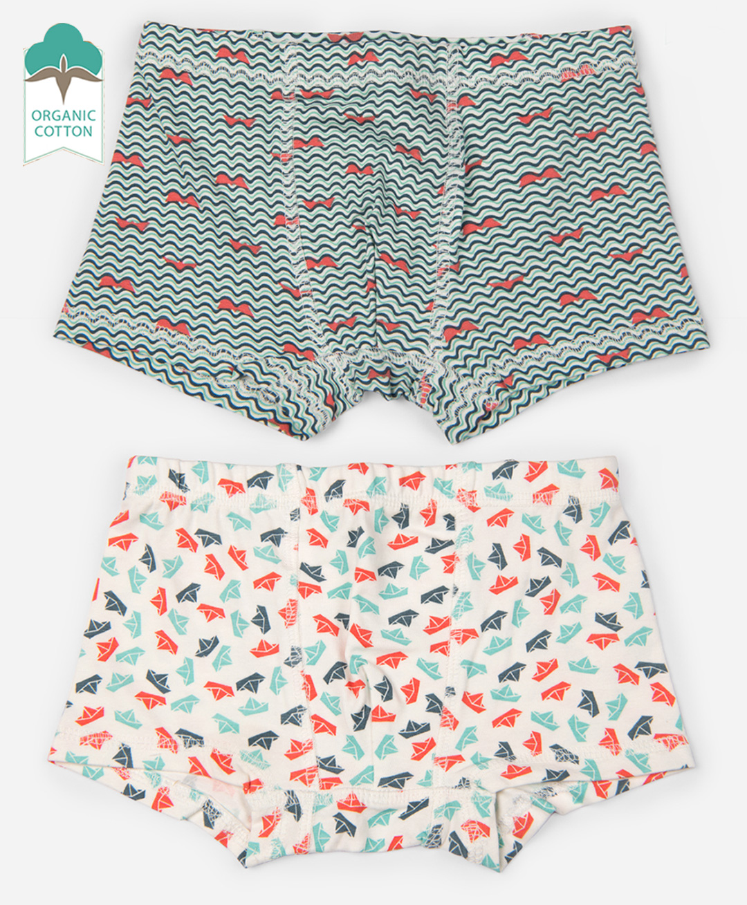Keebee Organics Pack Of 2 Paper Boats & Waves Organic Cotton Boxer Briefs - Multi Color-picture-23