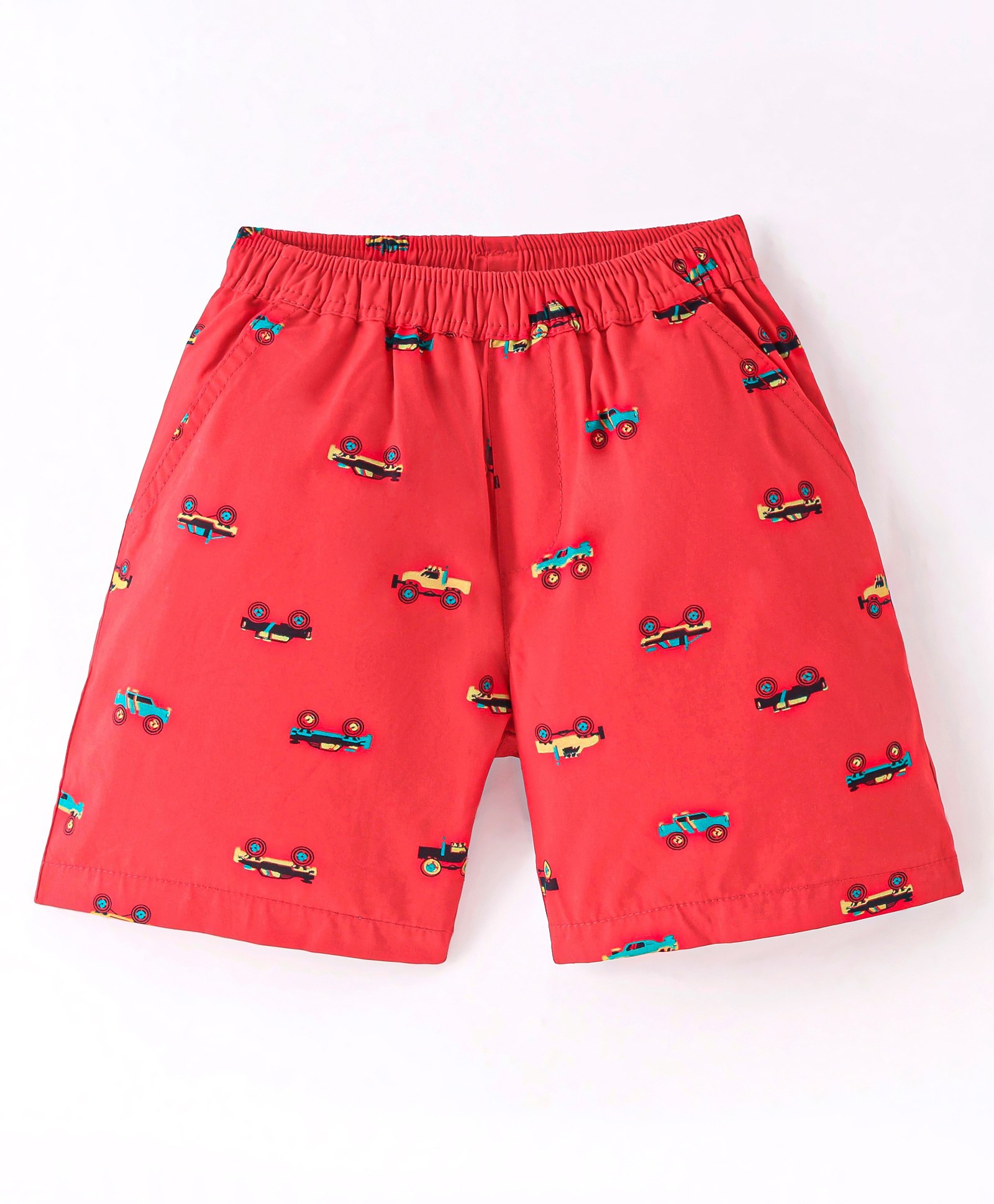 Simply Premium Cotton Knee Length Shorts Cars Printed - Red-picture-3