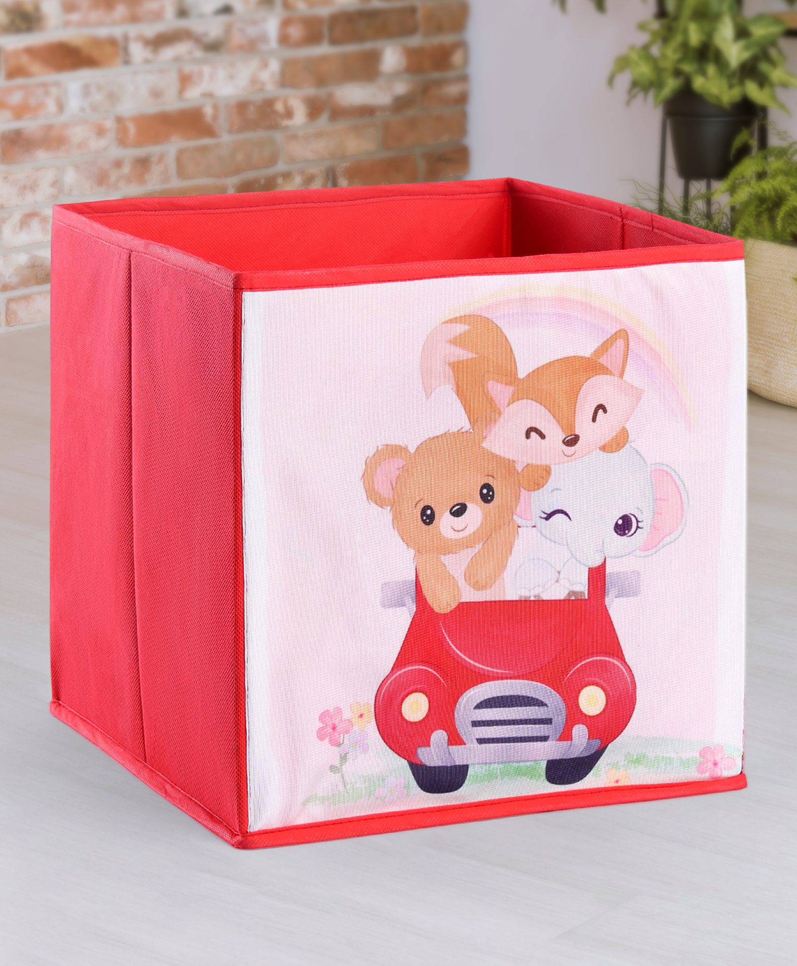 Babyhug Foldable Storage Bin Animal Outing Print - Red-picture-10