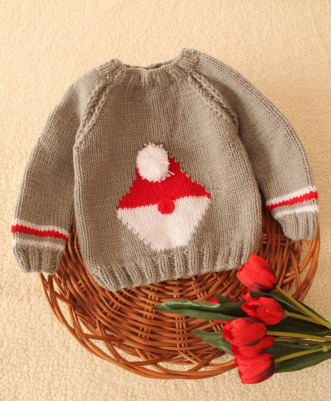 Woonie Christmas Theme Full Sleeves    Santa Claus Designed Hand Knitted Pullover - Grey-image-48
