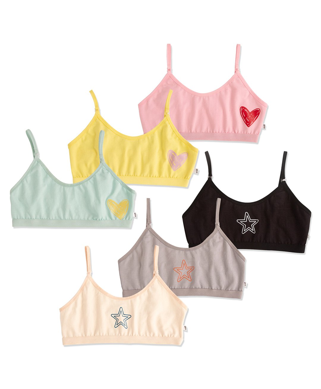 Plan B Pack Of 6 Sleeveless Start & Heart Printed Training Bras - Multi Colour-image-9