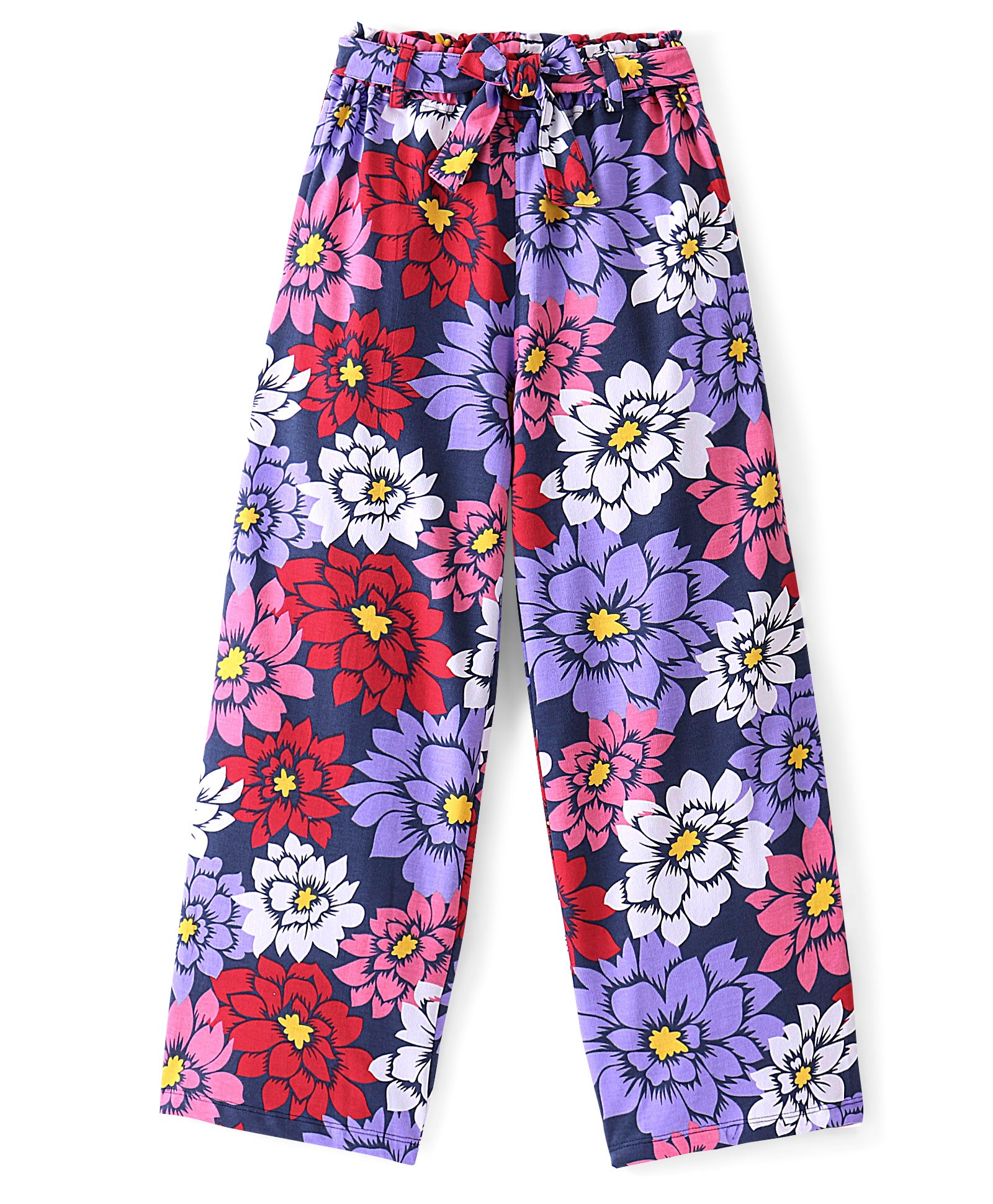 Pine Kids Terry Cotton Knit Full Length Lounge Pants with Floral Print- Acai-picture-14
