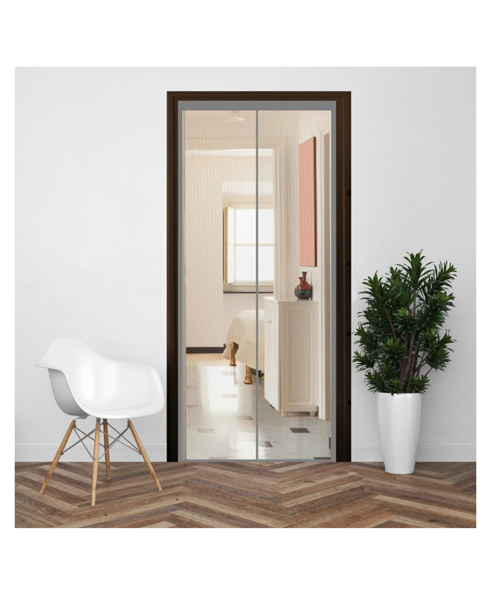 Evafly Mosquito Net for Door Polyester Magnetic Curtain Auto Closing Insect Screen for All Door Types with Self Adhesive Hook Tape(215X85,Grey)-image-7