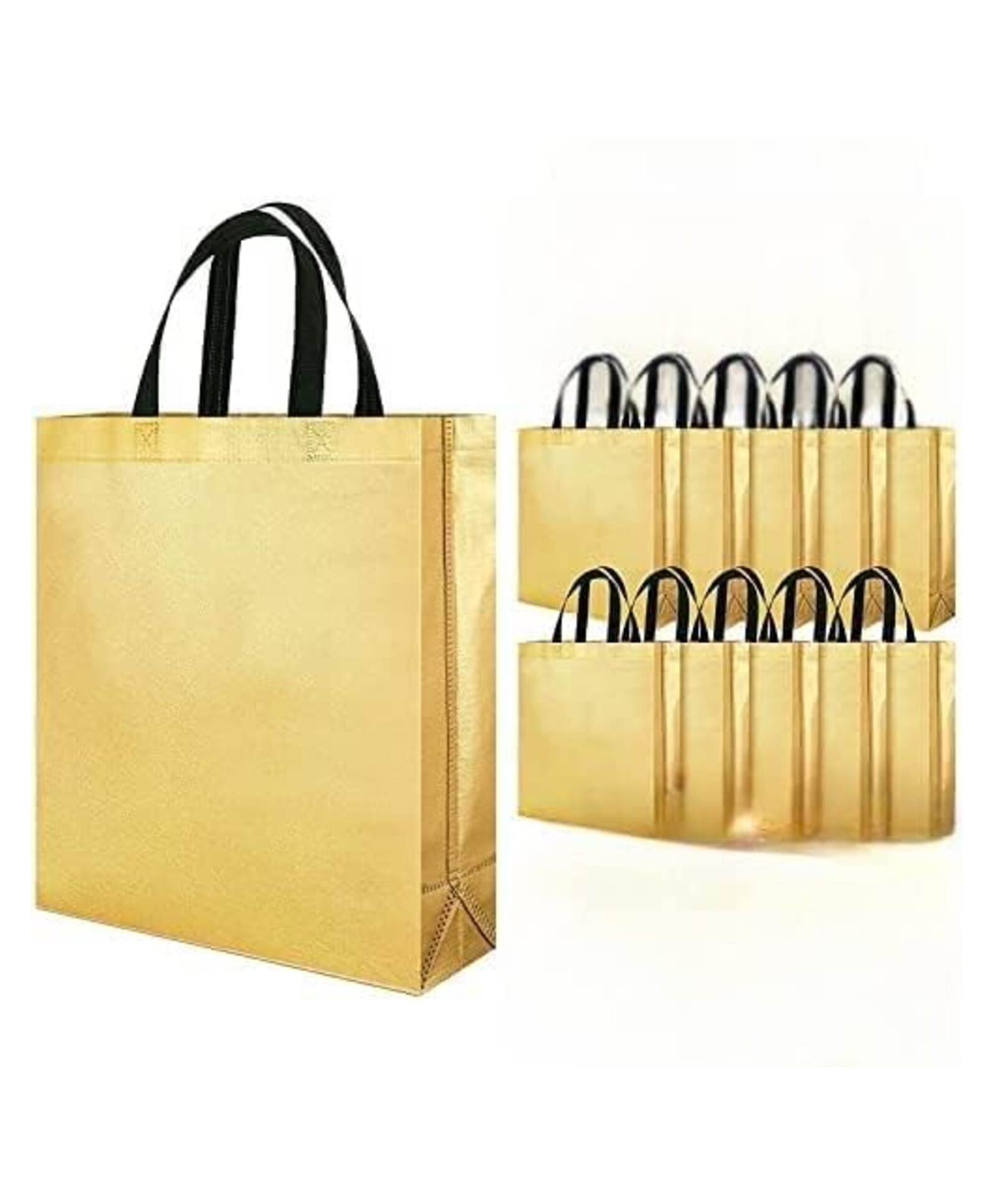 Evafly Gift Bags Large Pack Of 10 Reusable Non-Woven Shiny Metallic Laminated| Tote Bag, Shopping Bag with Handle Carry Bag for Wedding Return Gifts. Golden-picture-1
