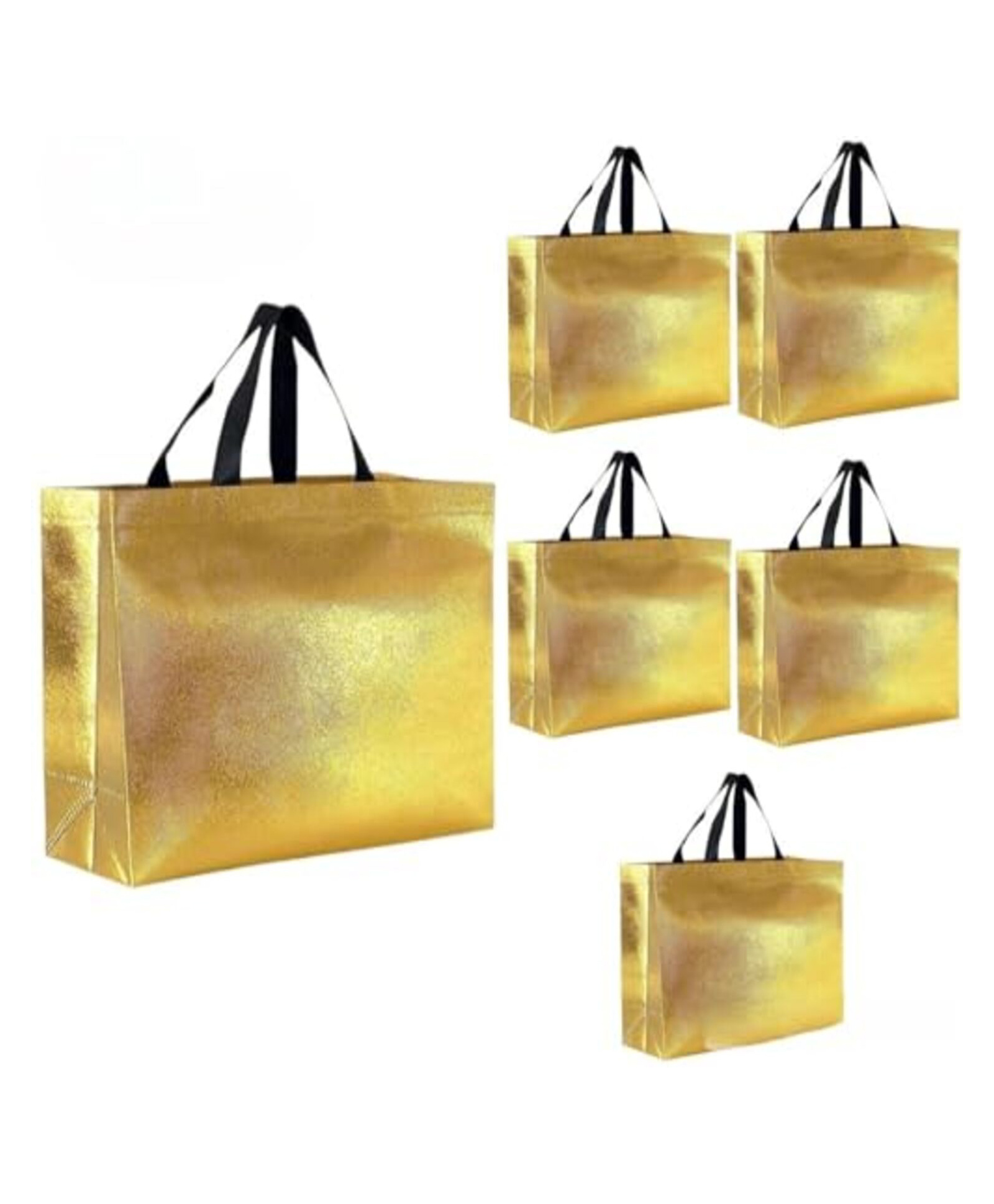 Evafly Gift Bags Large Pack Of 5 Reusable Non-Woven Shiny Metallic Laminated Tote Bag Golden-picture-2