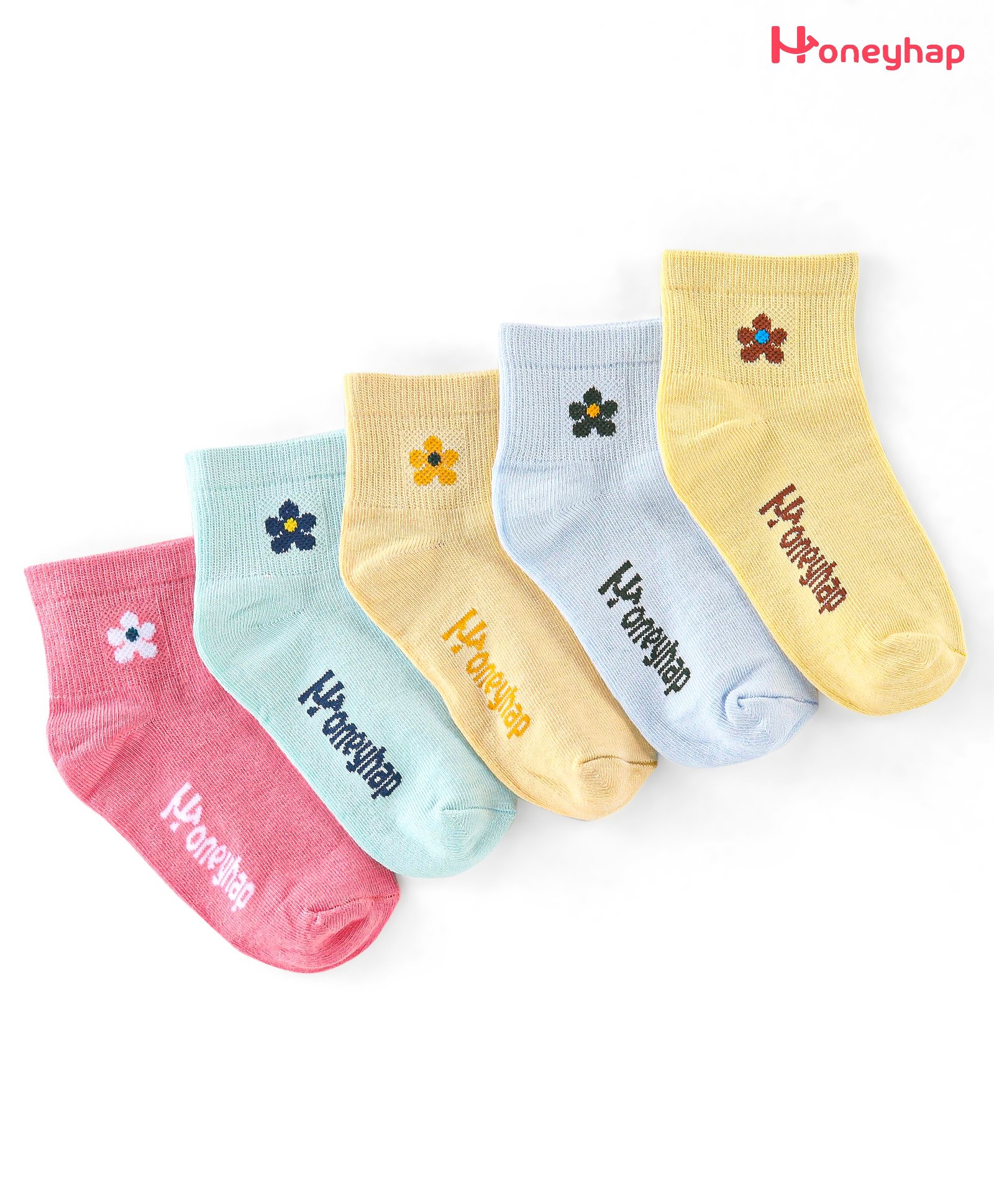 Honeyhap Premium  Cotton Bamboo Non terry Knit Anti Bacterial Ankle Length Socks  Floral & Text Placement Print Pack of 5 - Multicolour-image-30