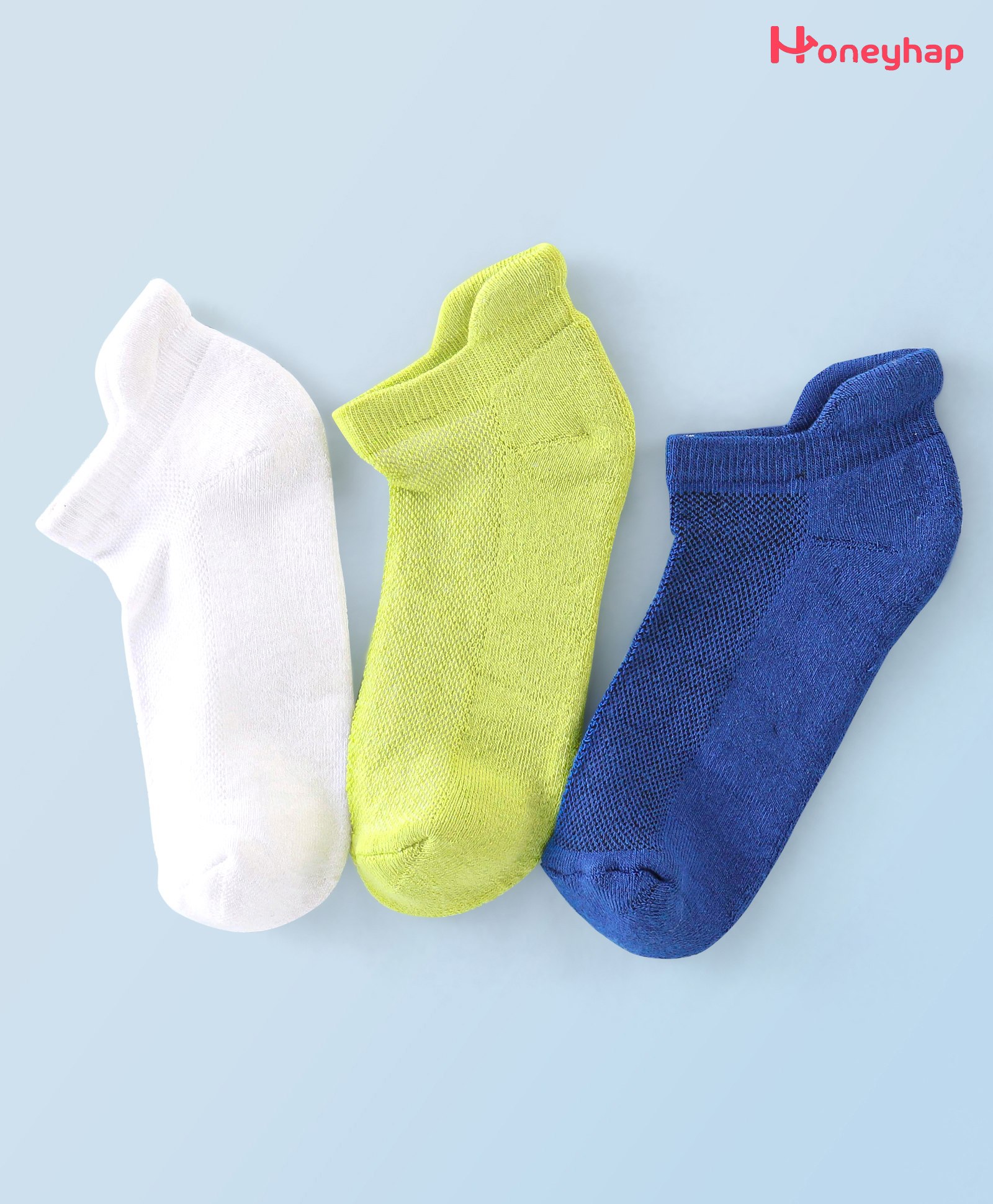 Honeyhap Premium Cotton Bamboo Ankle Length Terry Solid Socks Pack of 3 - Skydiver Bright White & Tendershoots-picture-21