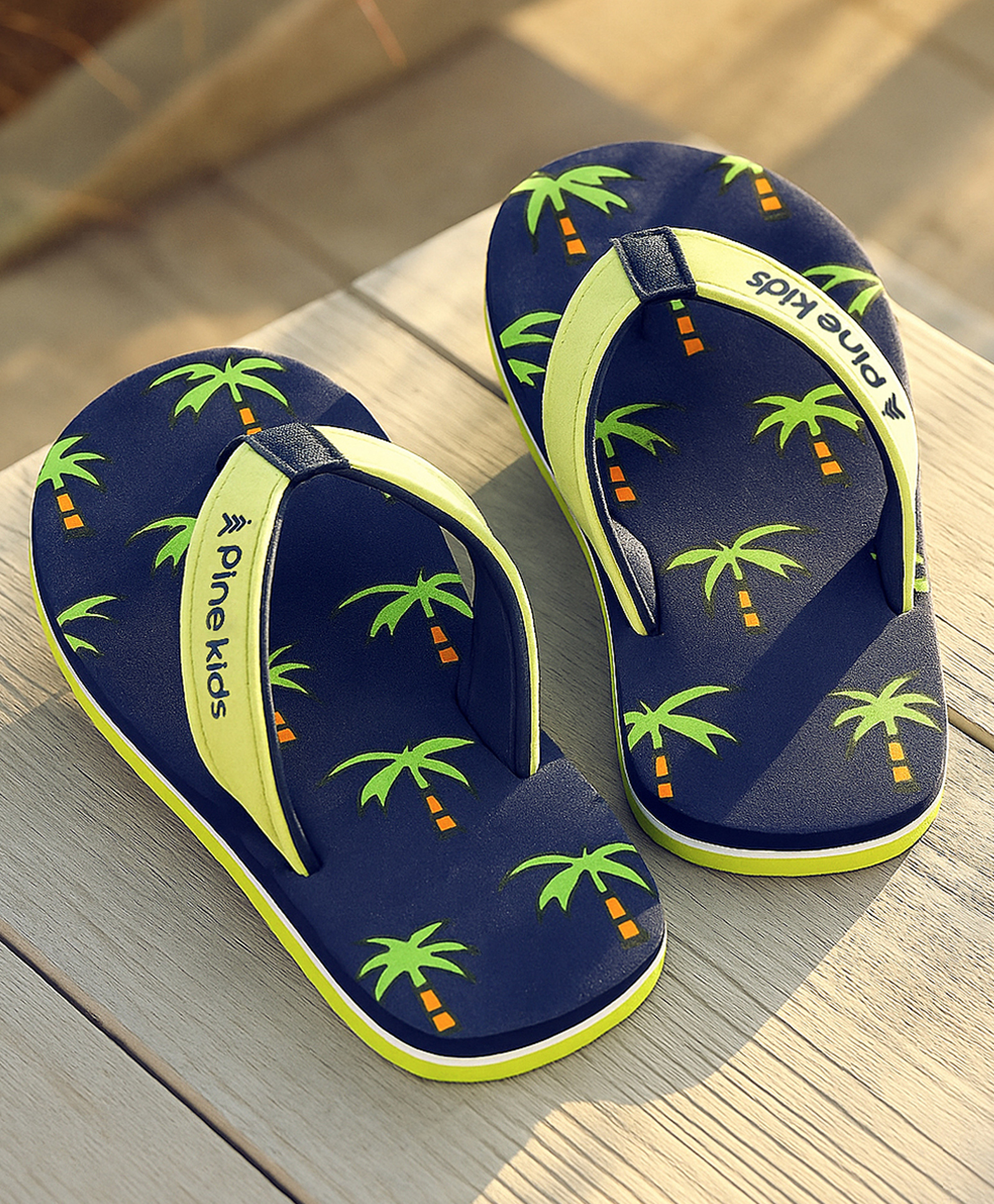 Pine Kids Slip On Flip Flops Palm Tree Print - Dark Blue-image-45