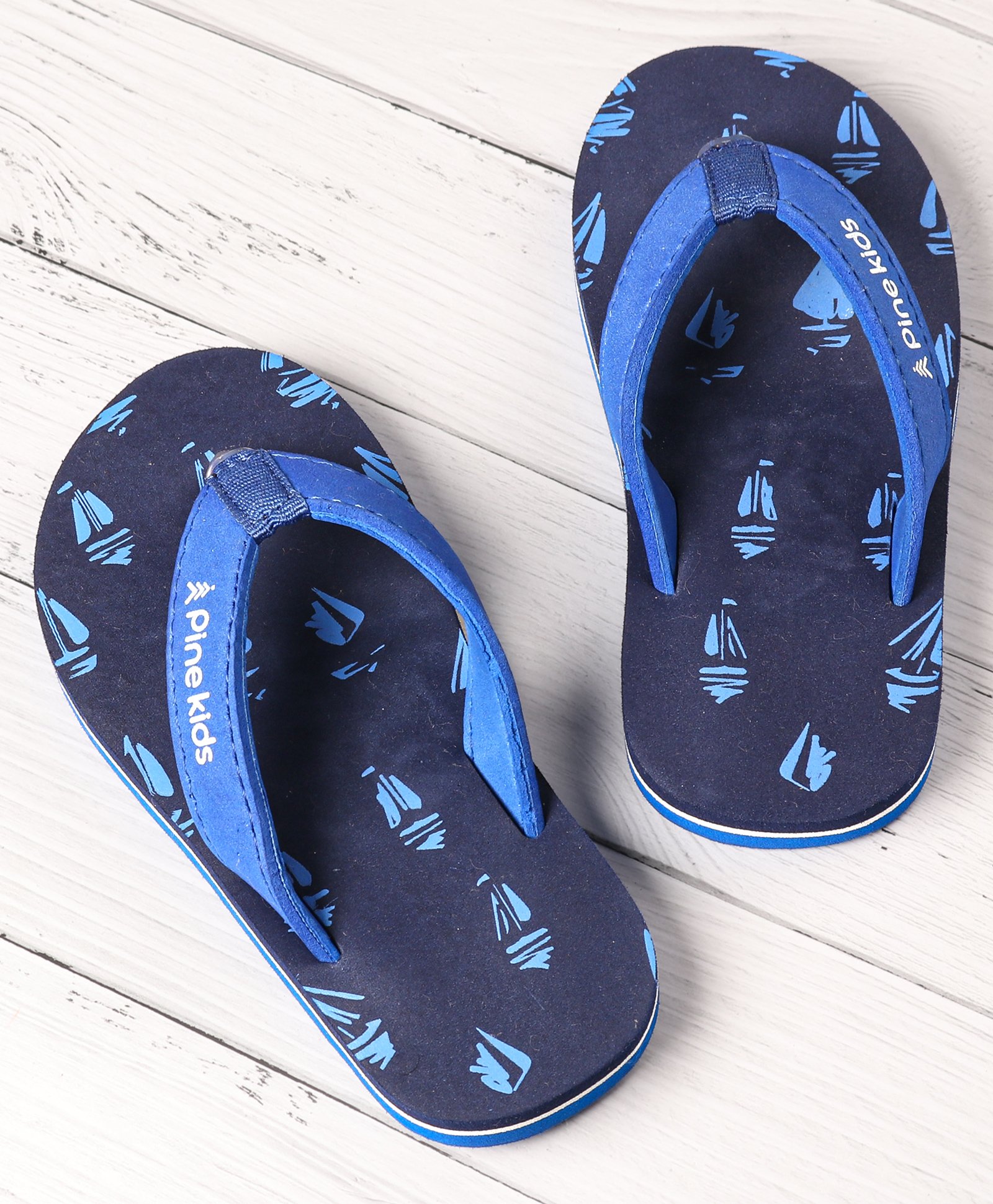 Pine Kids Slip On Flip Flops Boat Print - Sky Blue-image-25