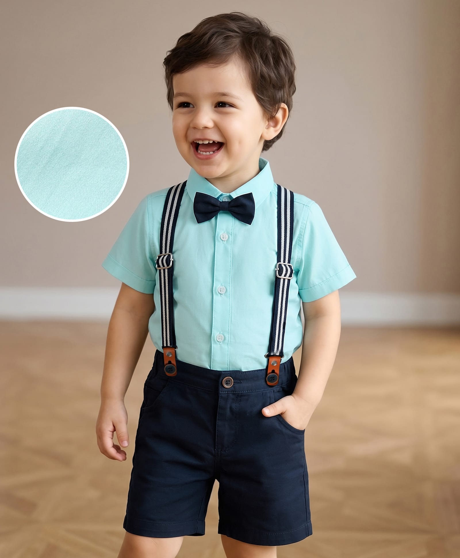 Kookie Kids  Half Sleeves Shirt with Shorts Set with Suspender & Bow -Multicolor-image-3