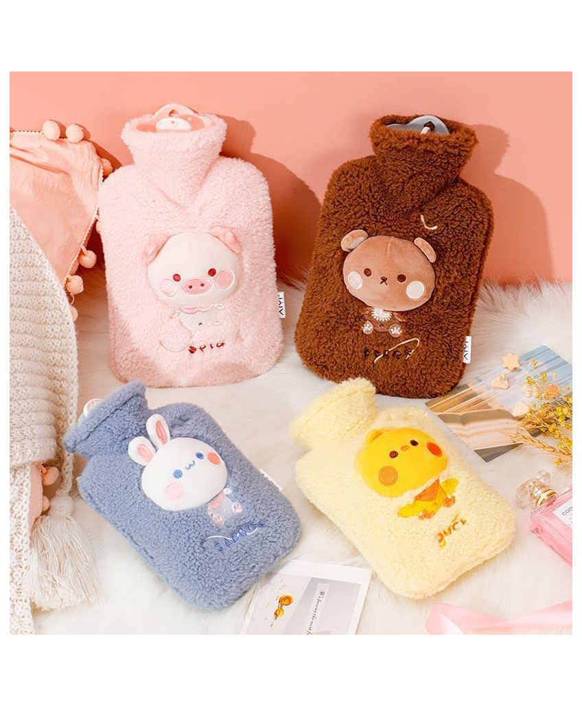 Hot Water Bag with Plush Cover for Pain Relief Heating Bag Heating Pad Hot Water Bottle & Rubber Bottle- 1000 ml Color May Vary-image-7