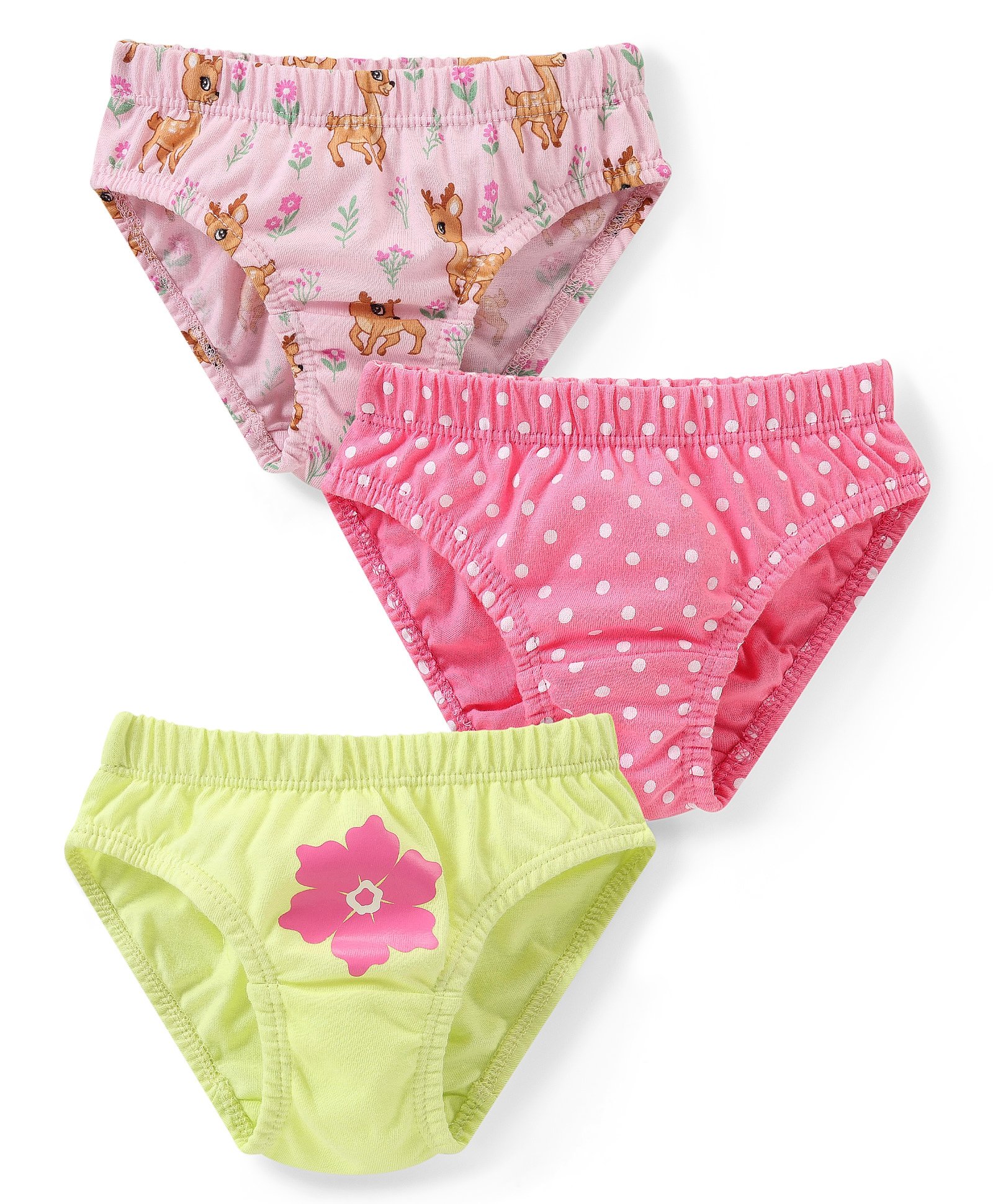 Babyhug 100% Cotton Knit Panties with Deer & Polka Dot Print Pack of 3 - Pink & Green-image-16