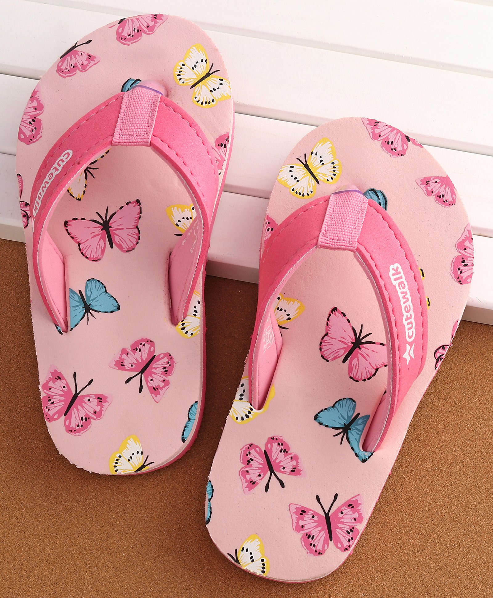 Cute Walk by Babyhug Slip On Flip Flops Butterfly Print - Pink-image-24