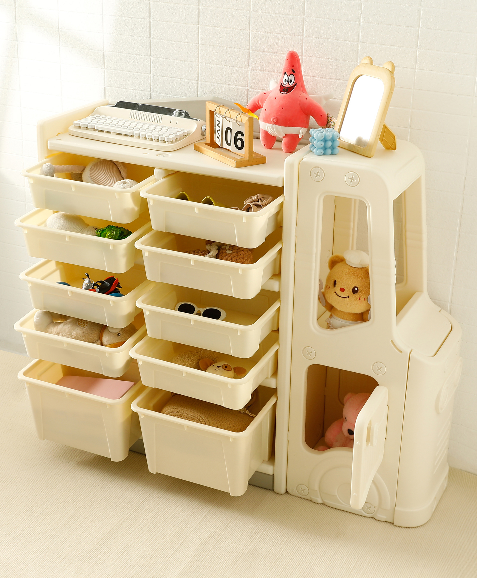 Truck Theme Storage Shelve with 10 Containers - White