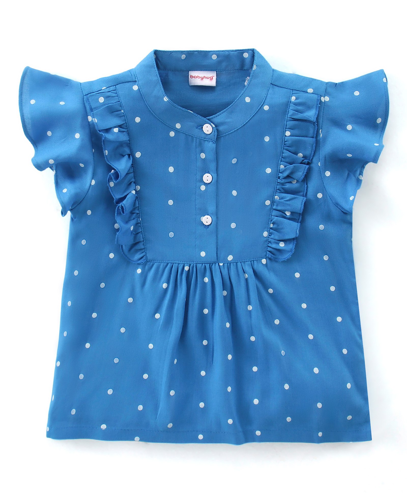 Babyhug Rayon Woven Frill Sleeves Top Dot Print- Blue-picture-20