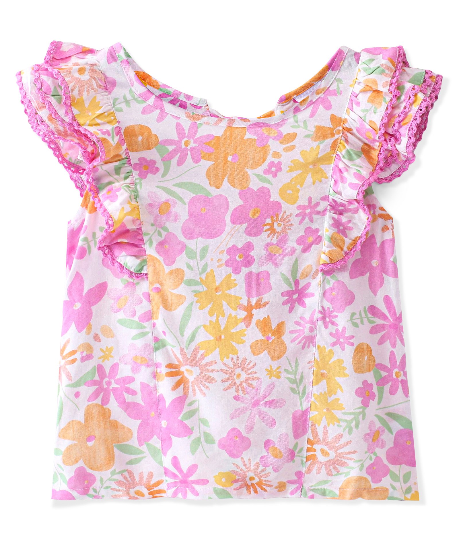 Babyhug Rayon Half Sleeves Top Floral Print- White & Pink-image-40