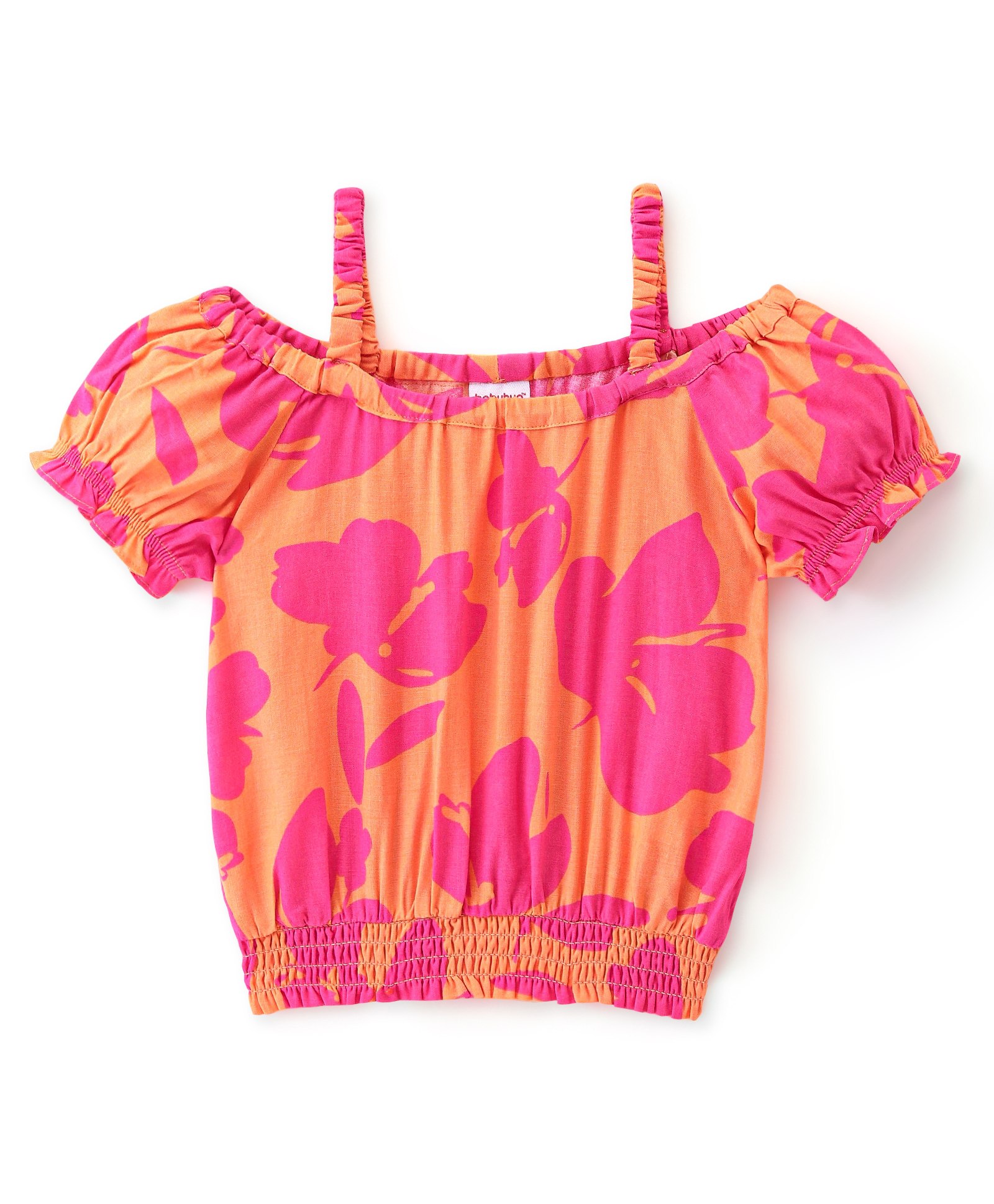 Babyhug Rayon Woven Half Sleeves Floral Printed Singlet Top - Mustard Yellow & Pink-picture-10