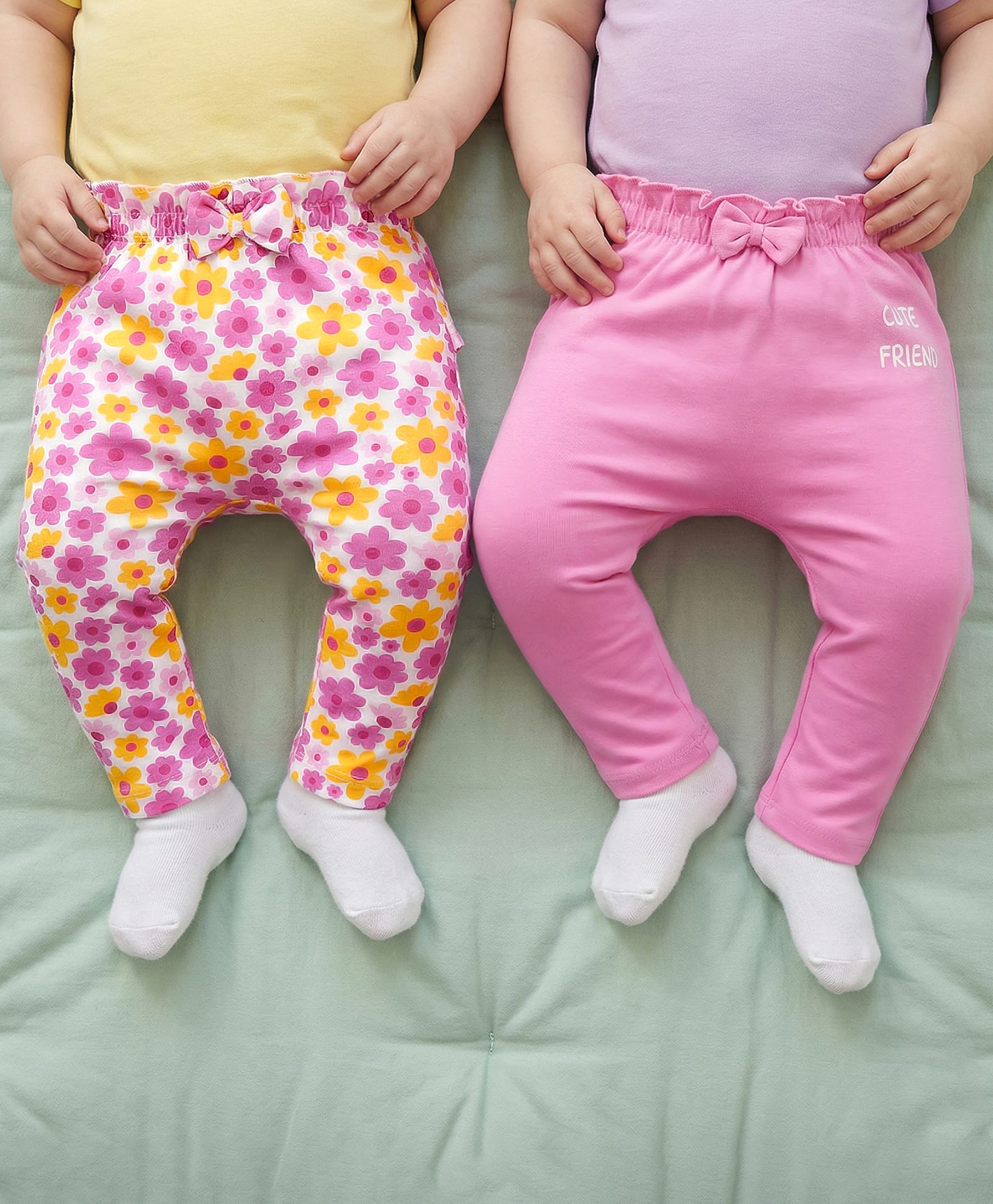 Babyoye 100% Cotton with Eco Jiva Finish Solid Dyed Full Length Diaper Leggings  Solid & Floral Print Pack of 2 - Pink-image-40