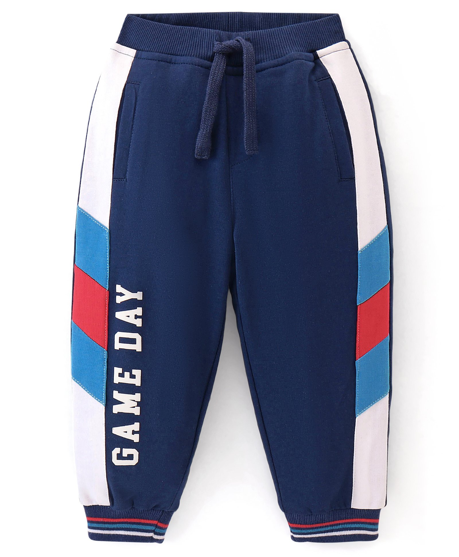 Babyhug Cotton Looper Full Length Text Printed Track Pants - Navy Blue-picture-33