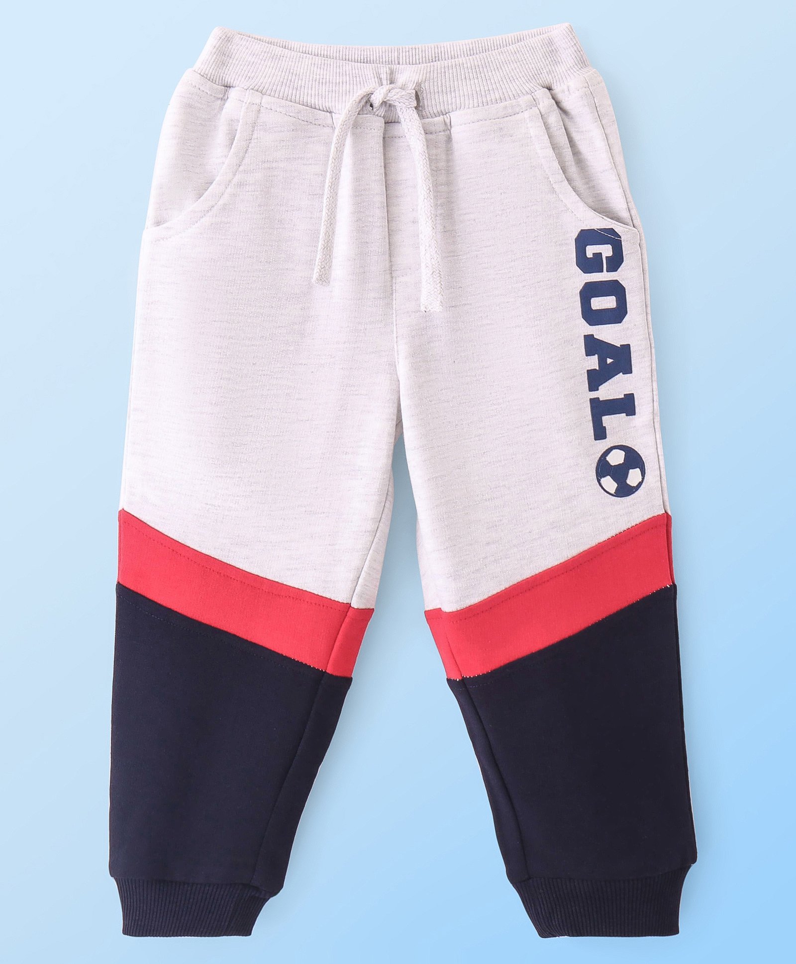 Babyhug Cotton Looper Knit Full Length Track Pants With Football Print - Grey-picture-22