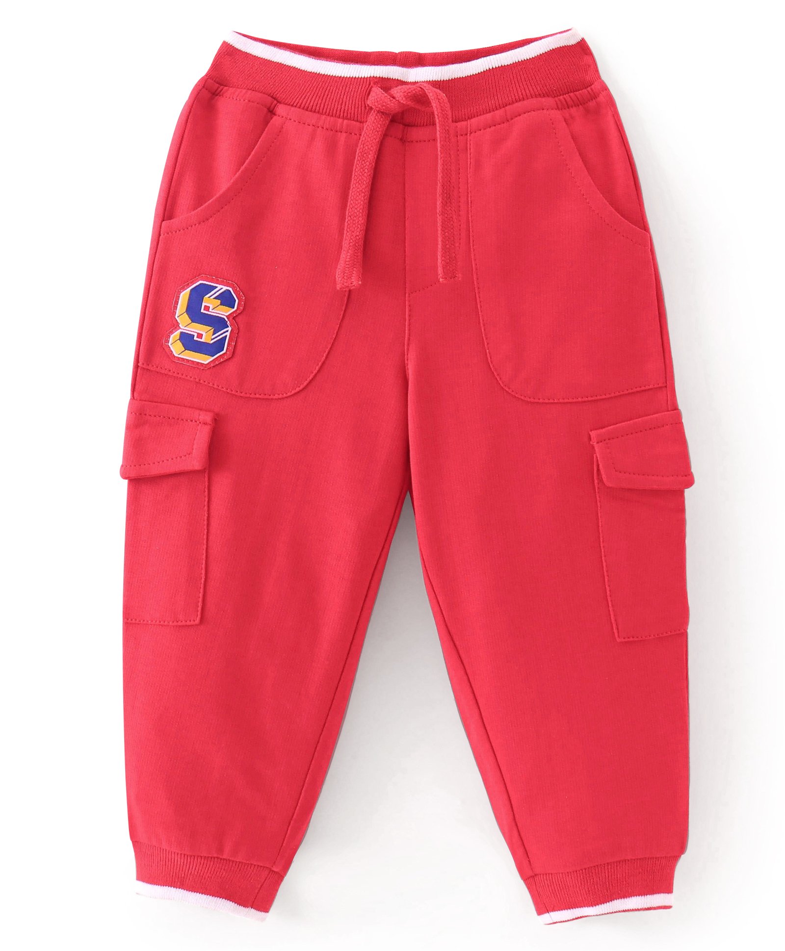 Babyhug Cotton Looper Knit Full Length Lounge Pants With Text Patch - Red-picture-34