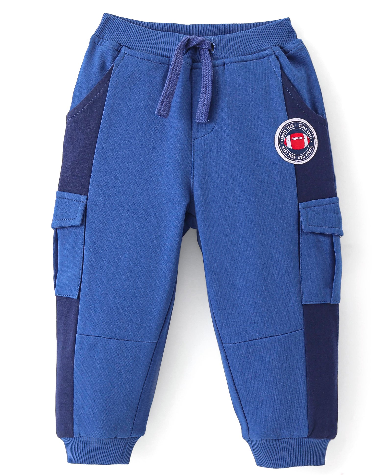 Babyhug Cotton Looper Full Length Varsity Patched Lounge Pants - Navy Blue-picture-18