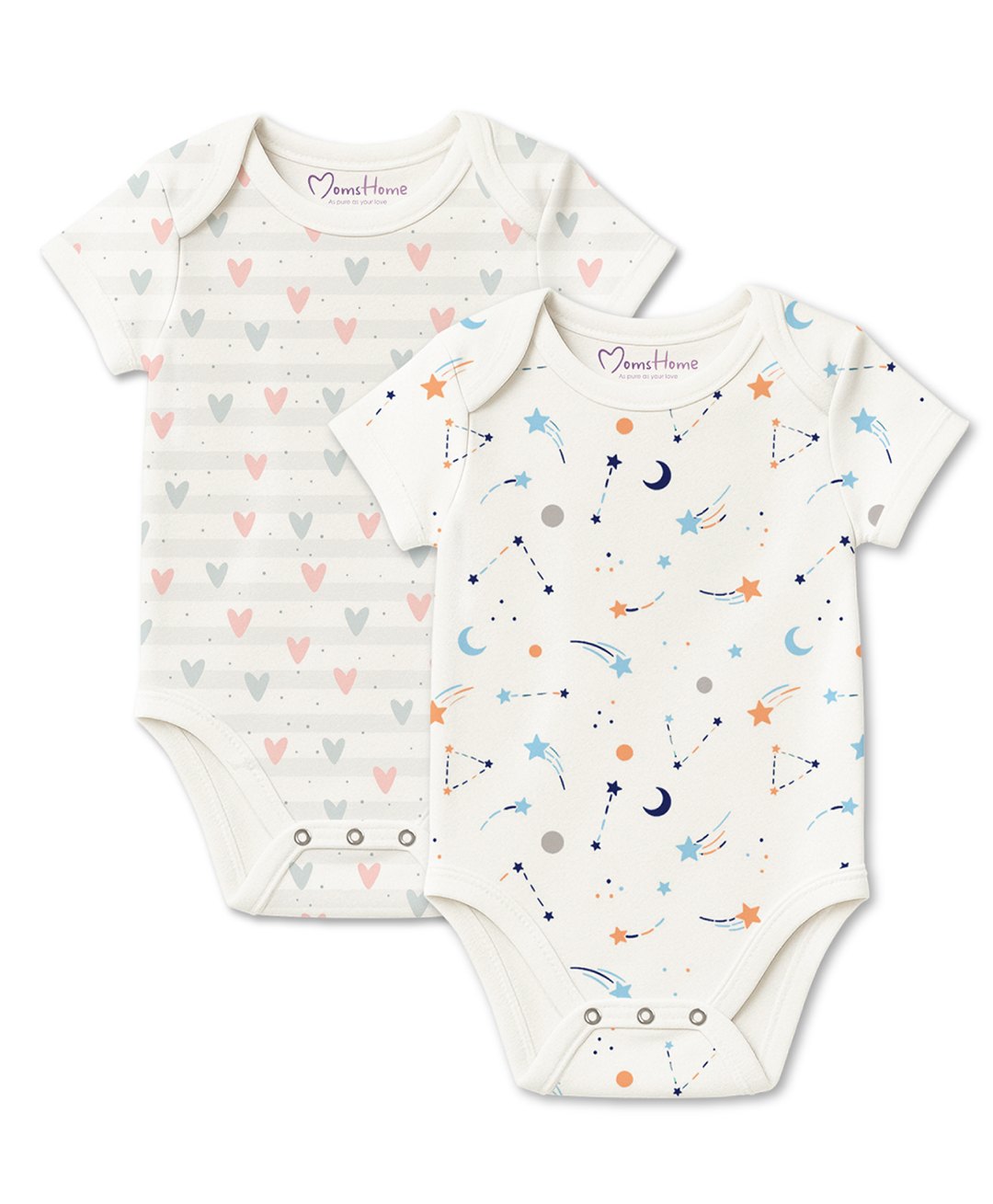 Mom's Home Pack Of 2 Organic Cotton Baby Half Sleeves Solid Onesies - Red & Pink-picture-18