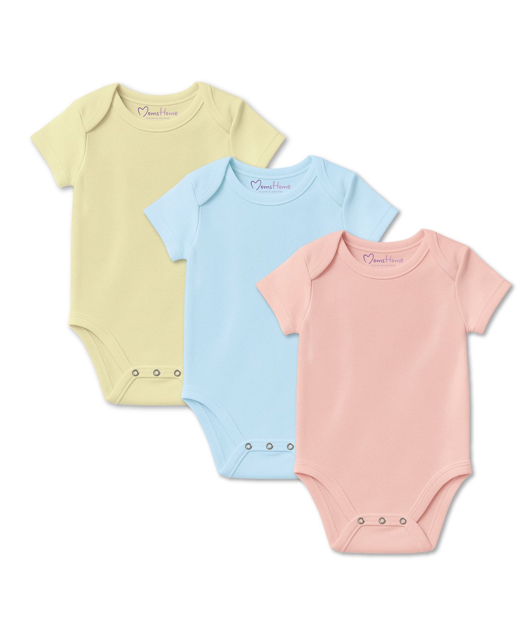 Mom's Home Pack Of 3 Organic Cotton Baby Half Sleeves Solid Onesies - Yellow, Grey & Green-picture-17