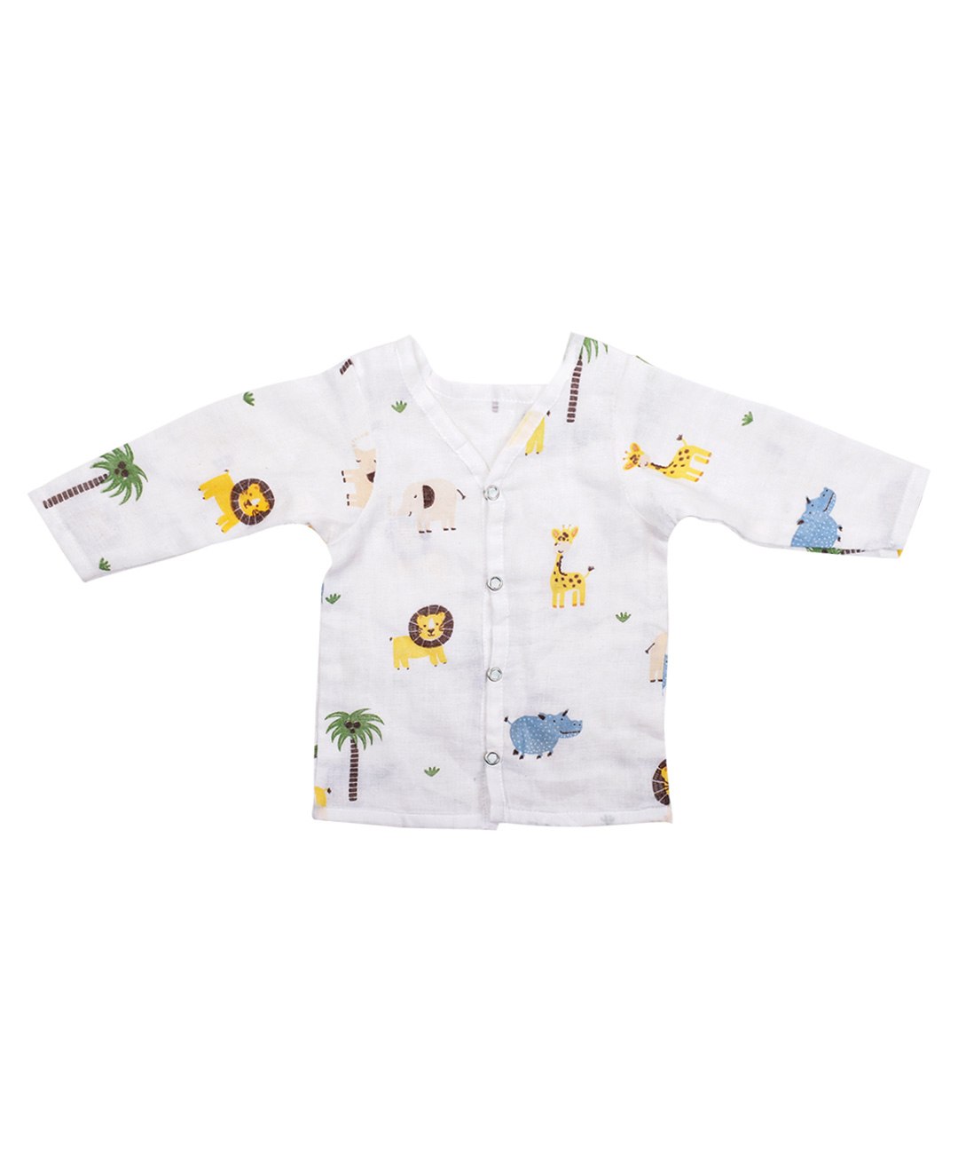 Mom's Home Organic Cotton Muslin Full Sleeves Animals Printed Jhabla - Yellow & White-picture-20