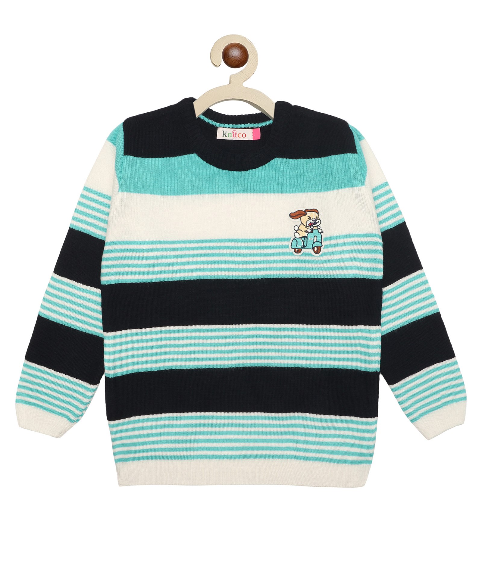 KNITCO Full Sleeves Striped & Dog Patch Detailed Sweater - Black-image-10