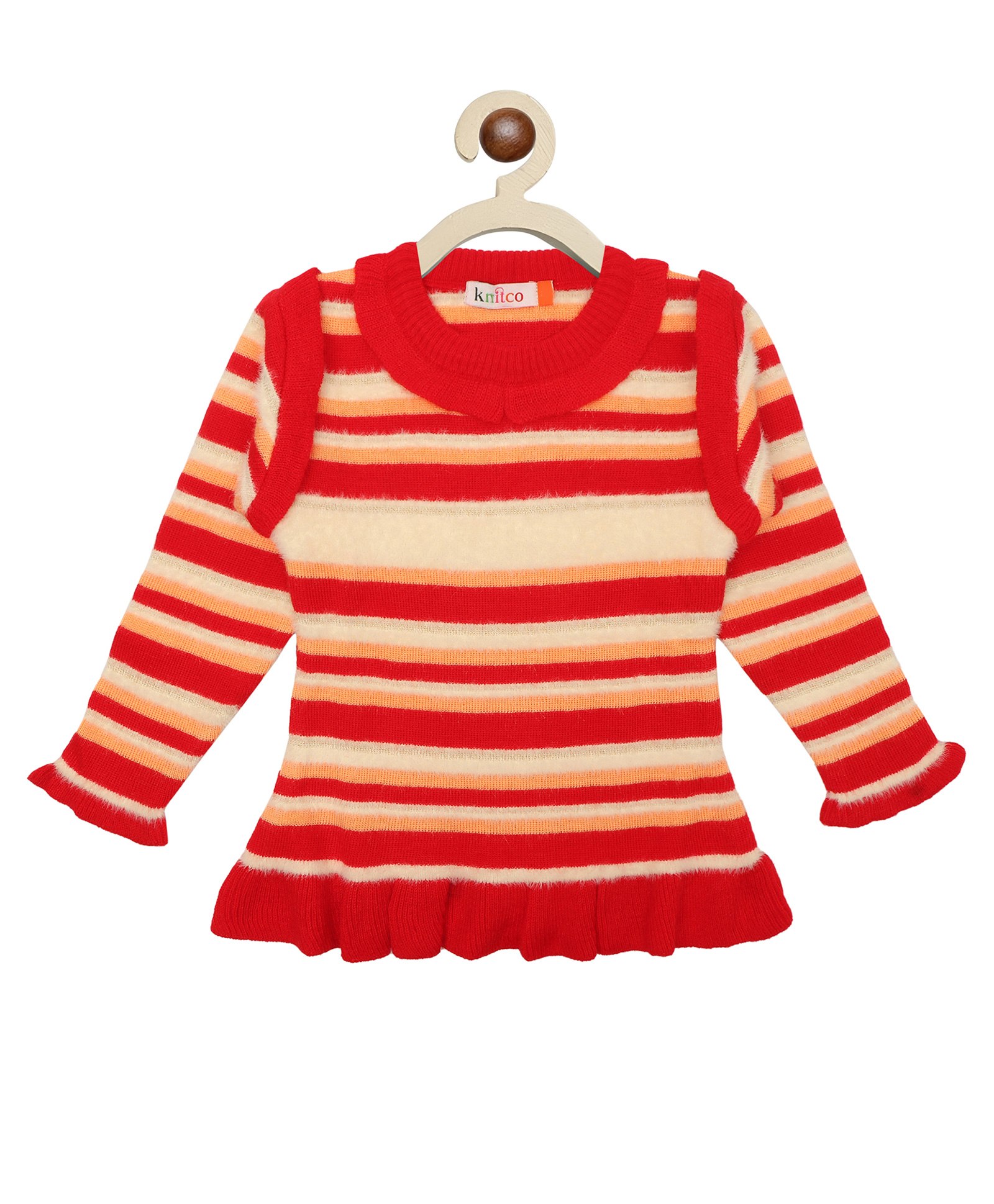 KNITCO Full Sleeves Striped Designed Sweater - Red-picture-24