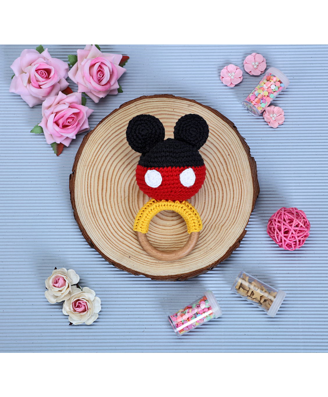 Love Crochet Art Crochet Wooden Mickey Rattle - Black-picture-18