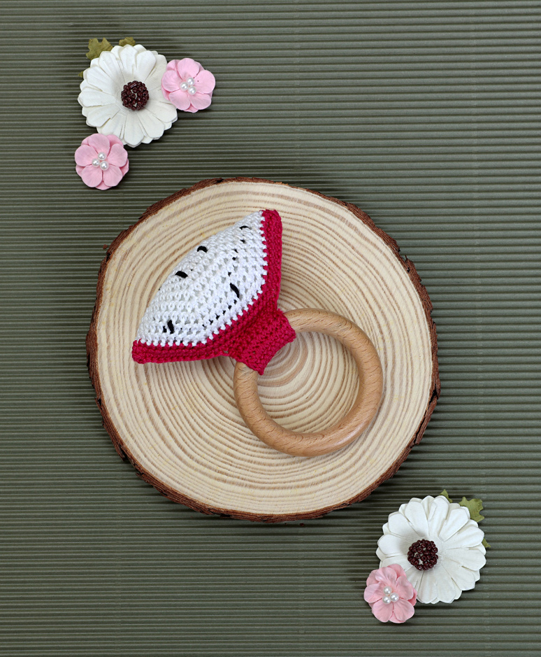 Love Crochet Art Crochet Wooden Dragon Fruit Rattle - White-picture-19