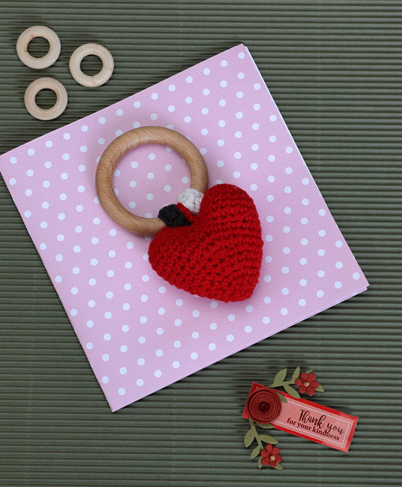 Love Crochet Art Wooden Heart Teether - Red-image-16