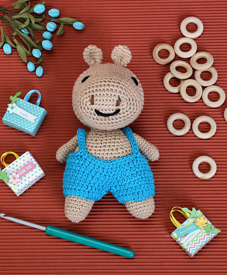 Love Crochet Art Crochet Handmade Hippo Soft Toys - Brown Firozi-picture-12