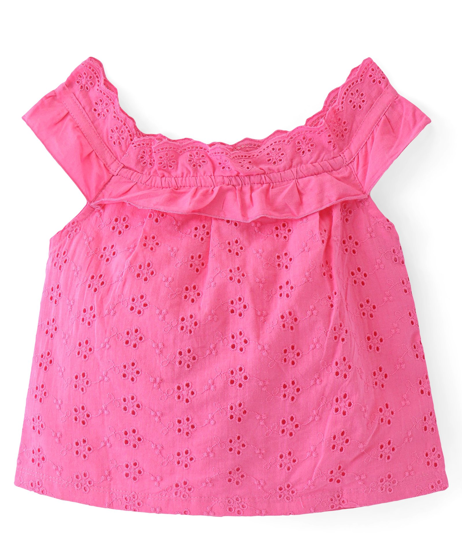 Babyhug 100% Cotton Sleeveless Schiffli Cropped Top With Frill Detailing- Pink-image-41