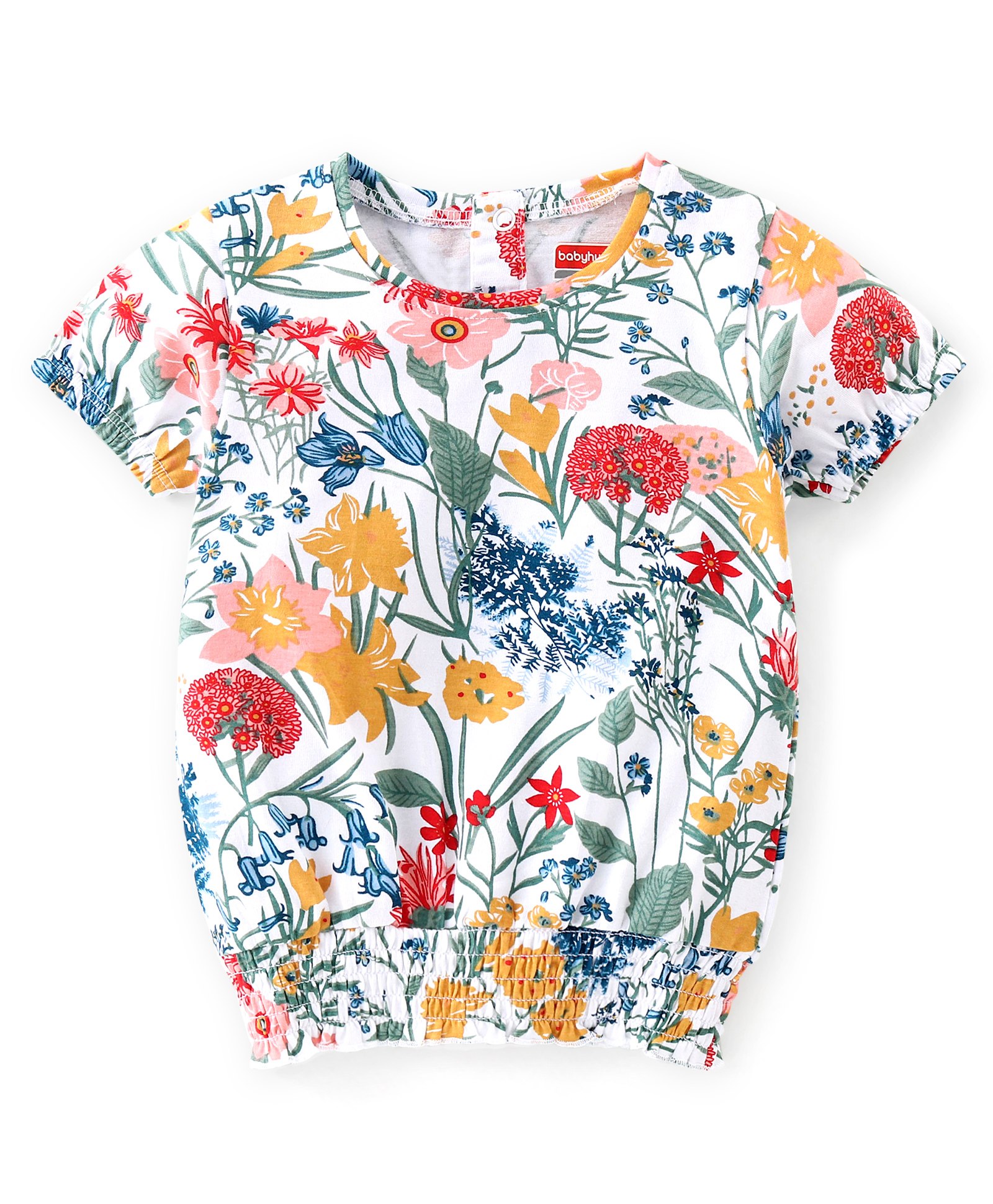 Babyhug 100% Cotton Knit Half Sleeves Top Floral Print-Off White-image-30
