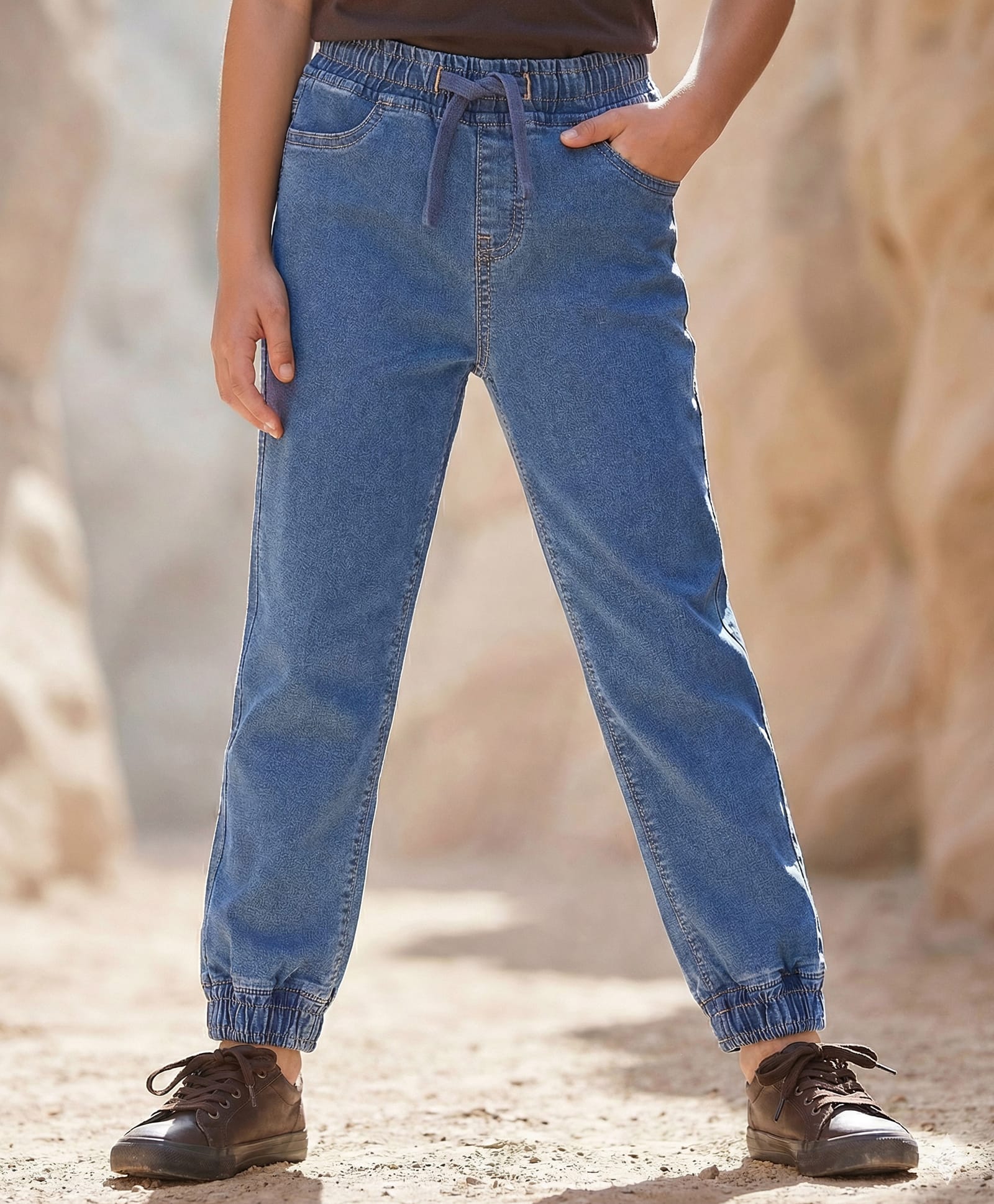 Pine Kids Denim Woven Full Length Washed Jeans- Mid Wash Blue-picture-34
