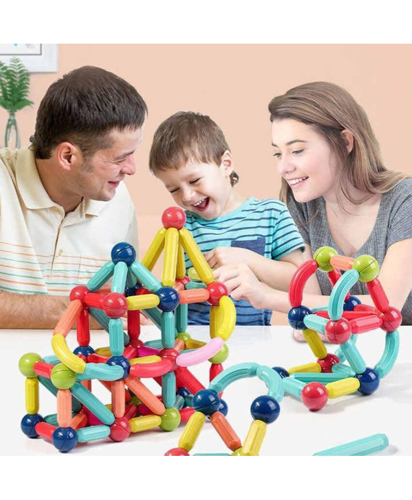 NEGOCIO 64 pcs Colorful Magnetic Sticks and Balls Sets 3D Construction Building Blocks Magnet Stacking Toys Learning Educational Toys Puzzle Games for Kids - Color May Vary-image-37